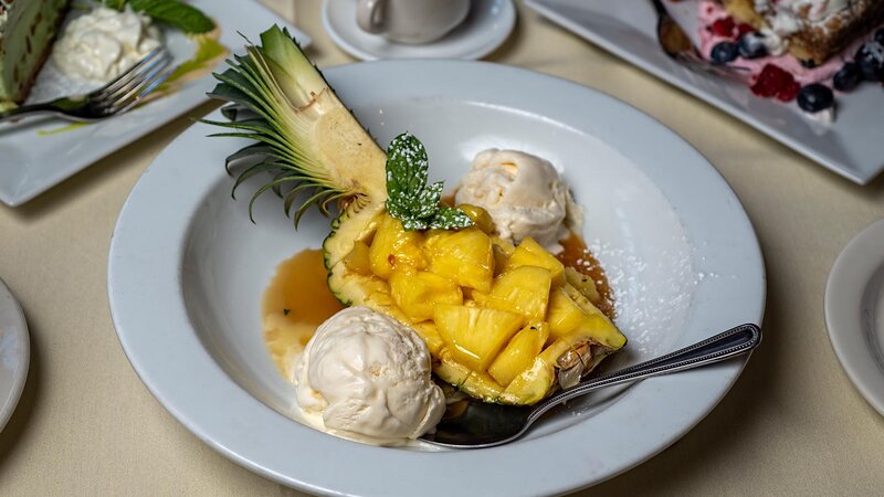 Pineapple with ice cream dessert